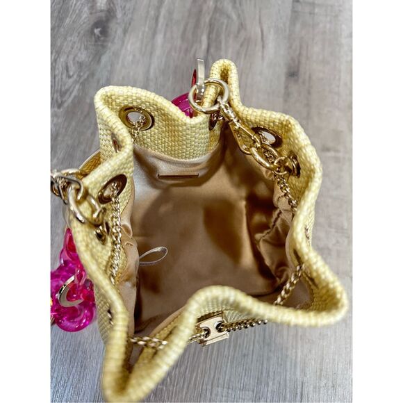 JIMMY CHOO Bon Bon Small Acrylic-trimmed Raffia Bucket Bag $1650 - Picture 11 of 12